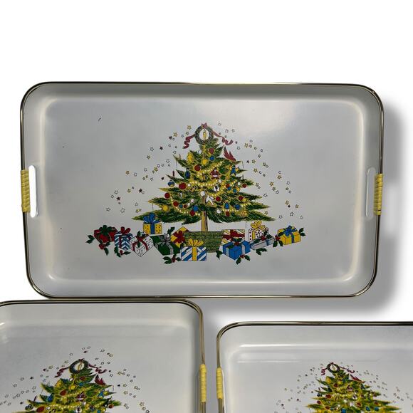 Vintage Apex Lacquer Ware Christmas Tree Tray Set of 3 Sizes Japan Nesting - Picture 4 of 10